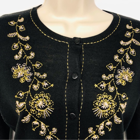 Ann Taylor Black Metalic Embroidered Cardigan - Picture 3 of 16
